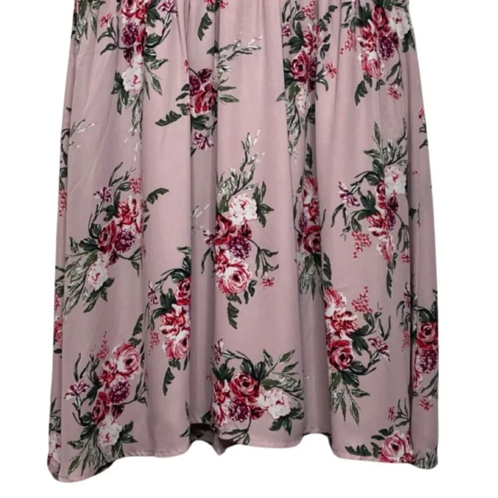 LILY STAR | Women's Pink Floral Short Sleeve Mini Dress | Size L - Picture 3 of 12